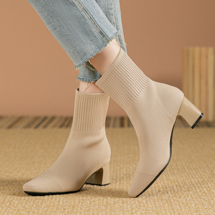 Clara | Sock Ankle Boots with Wide Heel