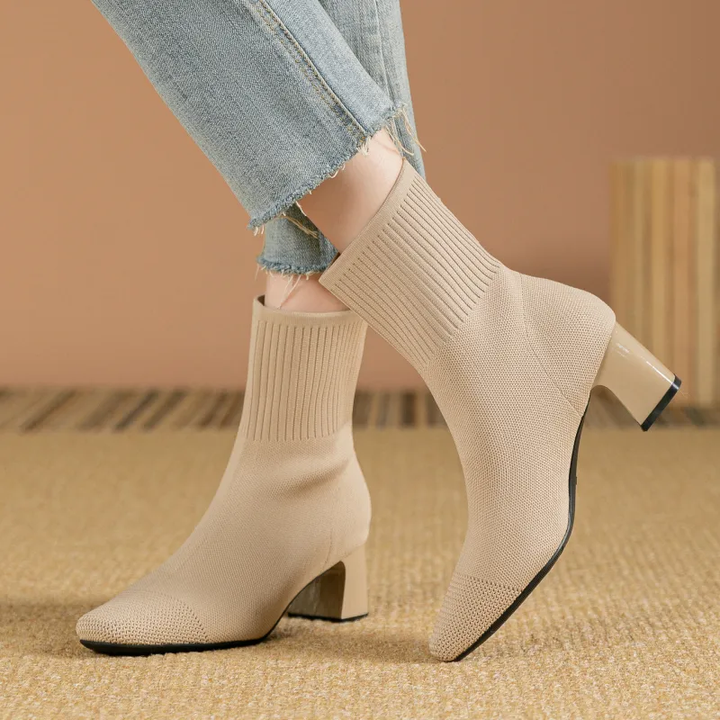 Clara | Sock Ankle Boots with Wide Heel