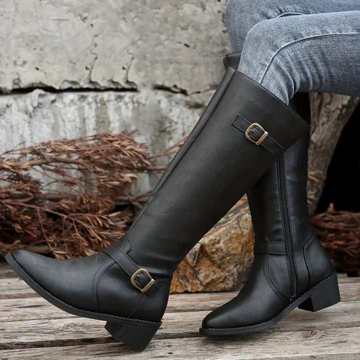 Amelia™ | Chunky Heel Mid Calf Zipper Boots