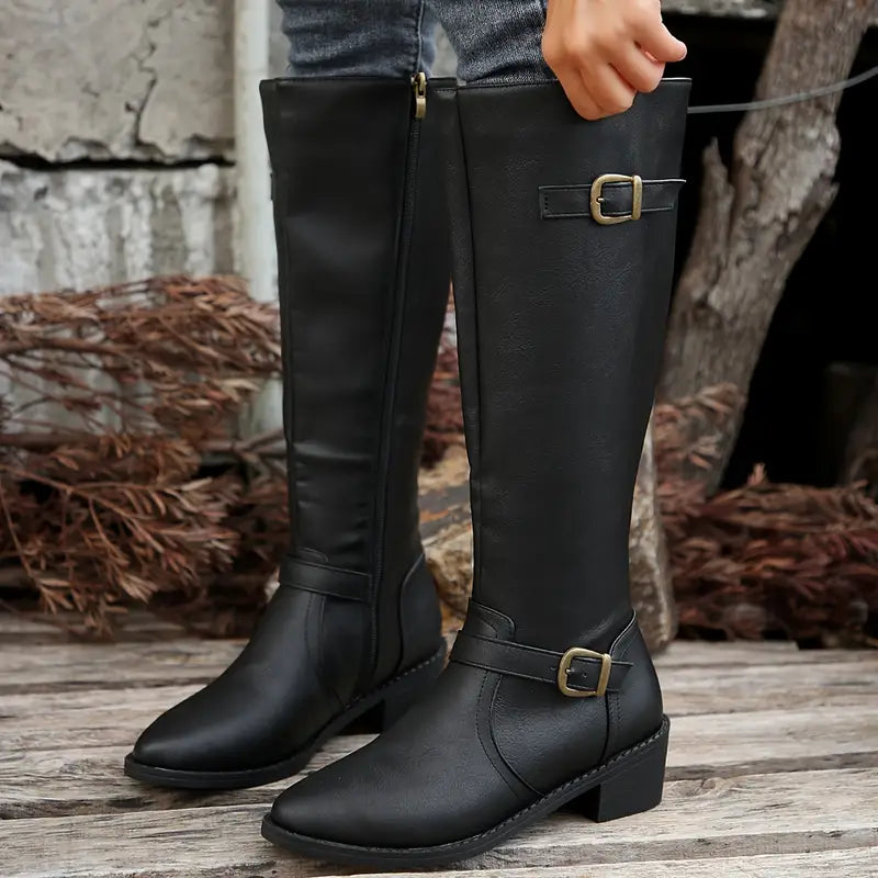 Amelia™ | Chunky Heel Mid Calf Zipper Boots