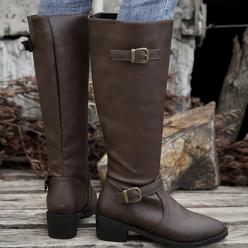 Amelia™ | Chunky Heel Mid Calf Zipper Boots