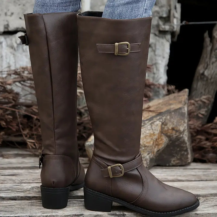 Amelia™ | Chunky Heel Mid Calf Zipper Boots
