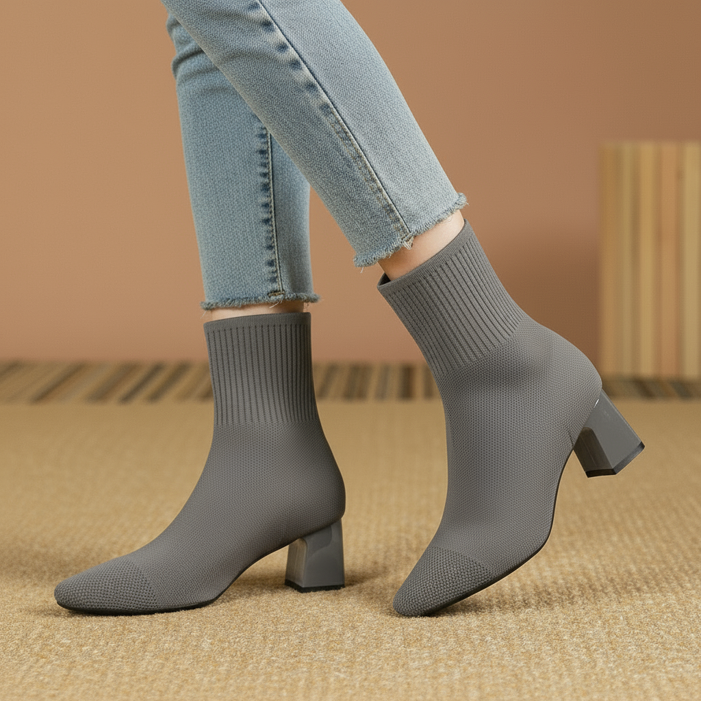 Clara | Sock Ankle Boots with Wide Heel