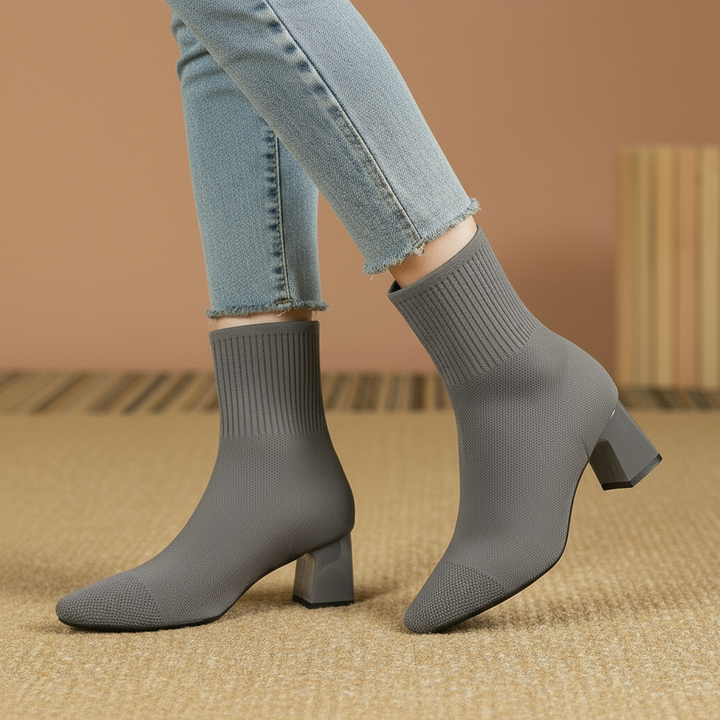 Clara | Sock Ankle Boots with Wide Heel