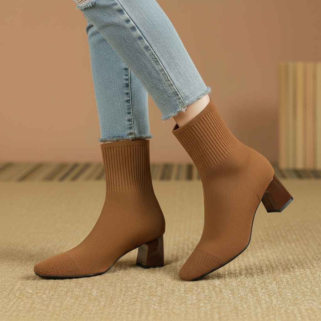 Clara | Sock Ankle Boots with Wide Heel