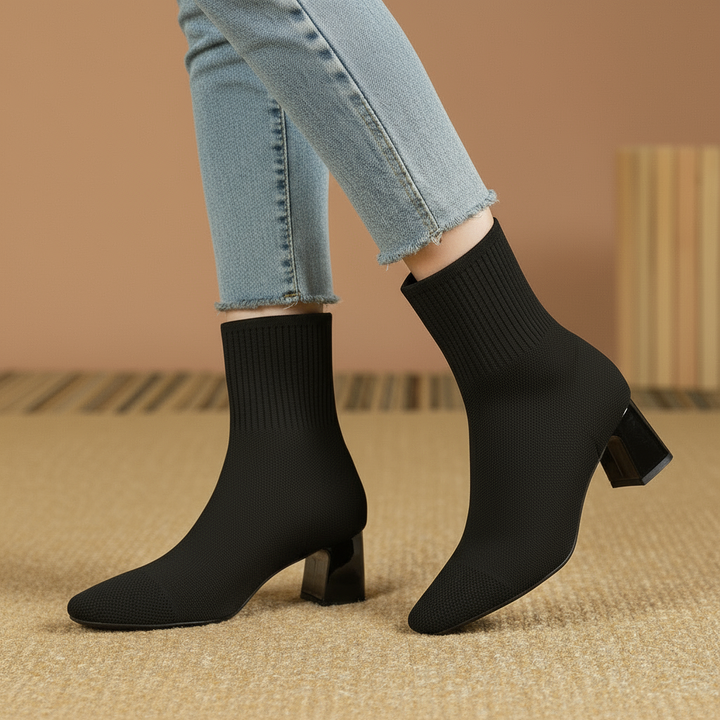 Clara | Sock Ankle Boots with Wide Heel