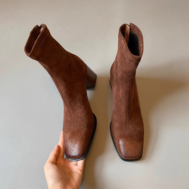 Victoria | Elegant Suede Ankle Boots with Stable Heel