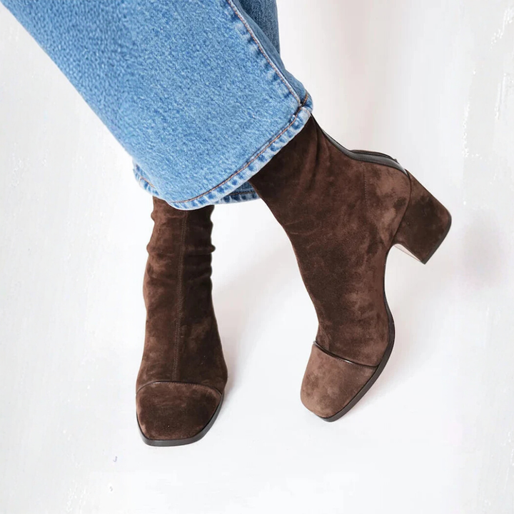 Victoria | Elegant Suede Ankle Boots with Stable Heel