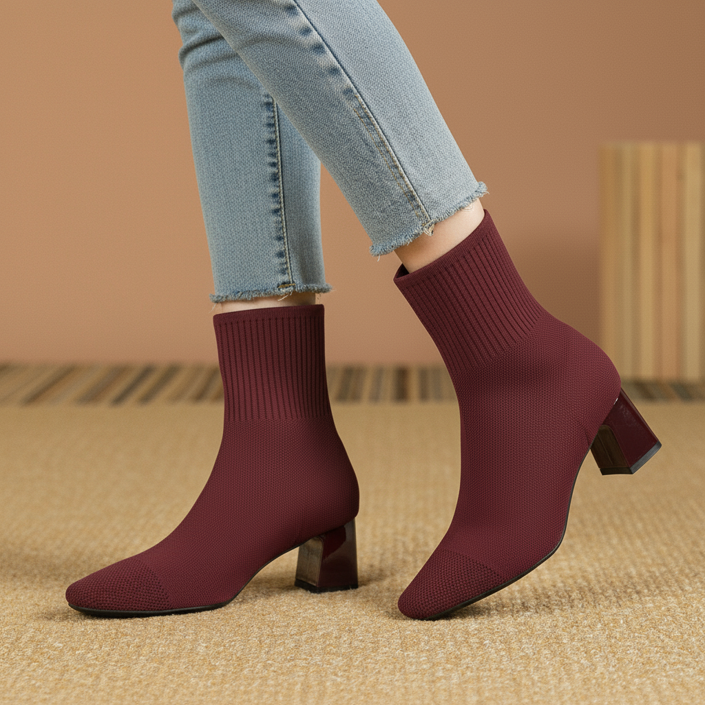 Clara | Sock Ankle Boots with Wide Heel