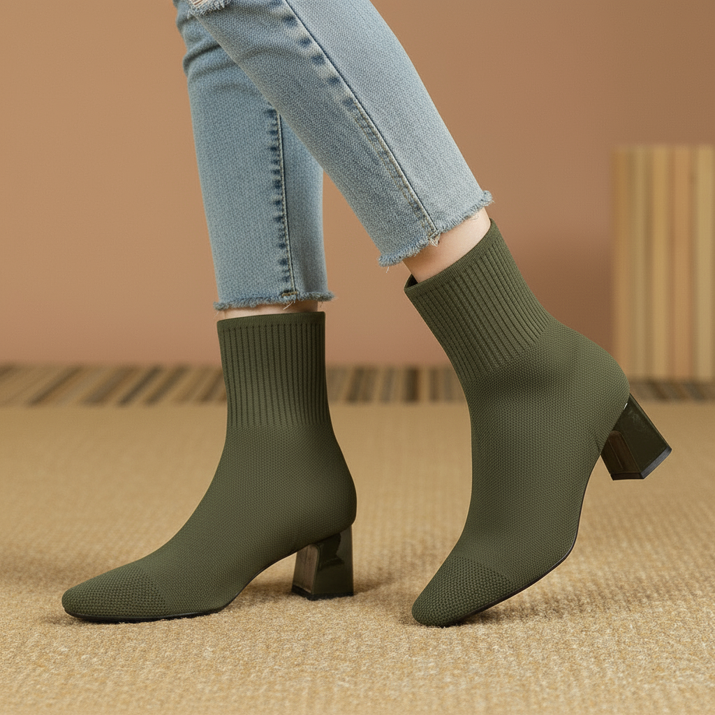 Clara | Sock Ankle Boots with Wide Heel