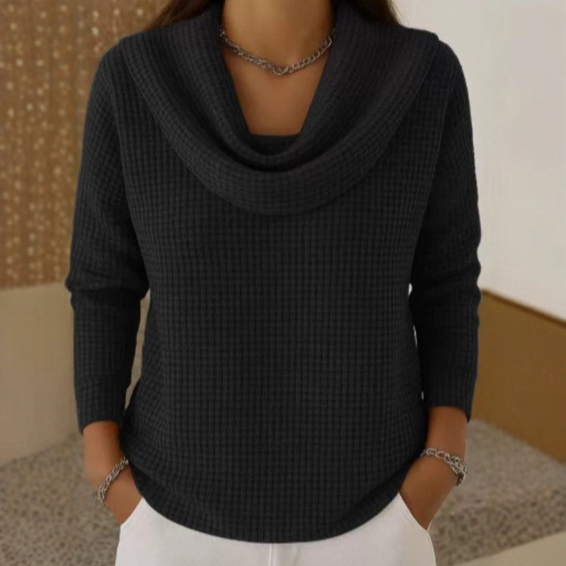 Amber | Warm Waffle Sweater with Elegant Waterfall Neckline