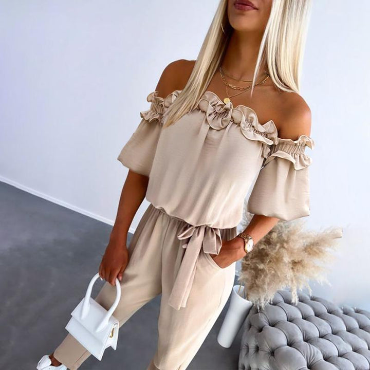 CAMILA™ | Chic Off Shoulder Frill Tie-Waist Jumpsuit