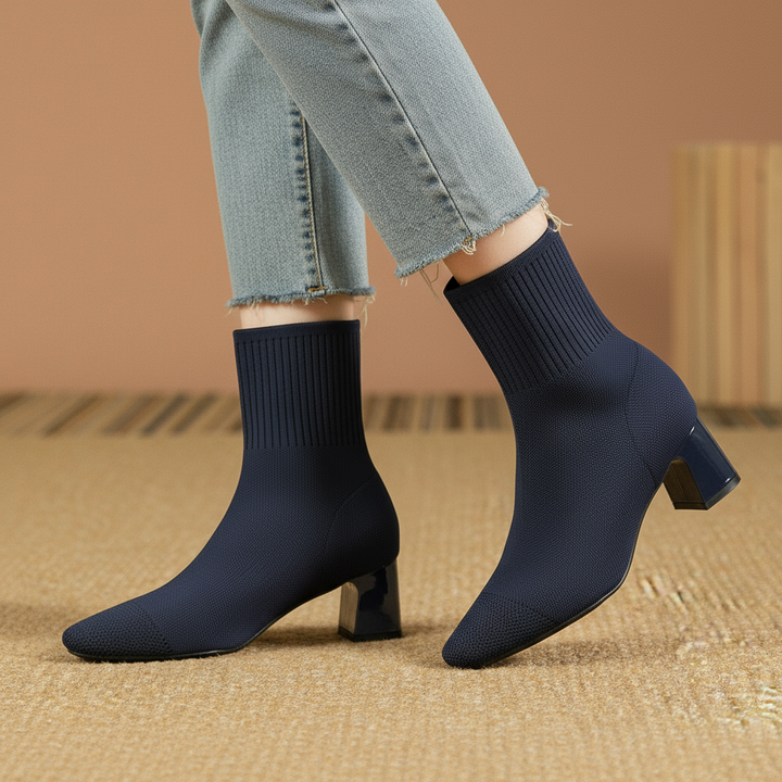 Clara | Sock Ankle Boots with Wide Heel
